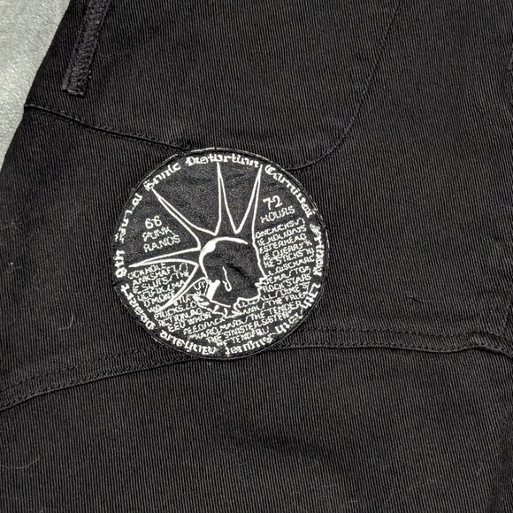 Vintage Lip Service Ruffle Denim Maxi Patch Skirt Black Large - Picture 10 of 14